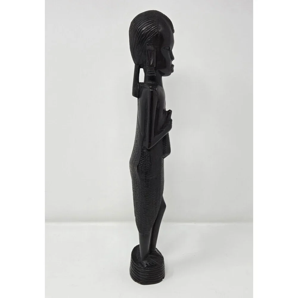 Vintage Hand Carved African Warrior Statue Figure w/ Spear‎ Wood Tribal Art 14